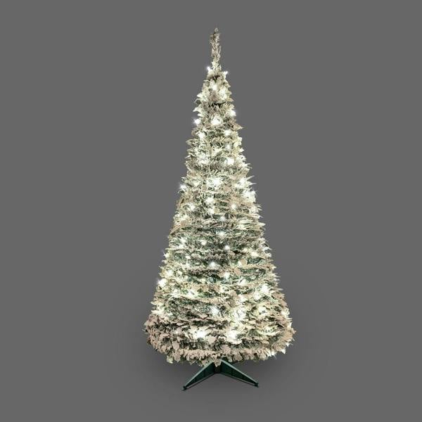 4ft to 6ft Pre-Lit Flocked Pop-Up Christmas Tree with Warm White LED Lights, Battery Operated image 3
