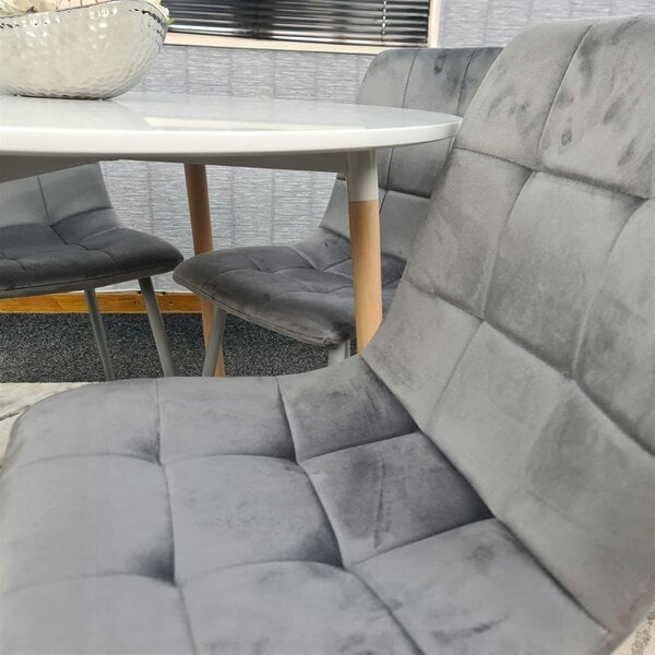 Kosy Koala Dining Table and 4 Chairs  White Round Wood Table 4 Grey Velvet Chairs Dining Room Furniture