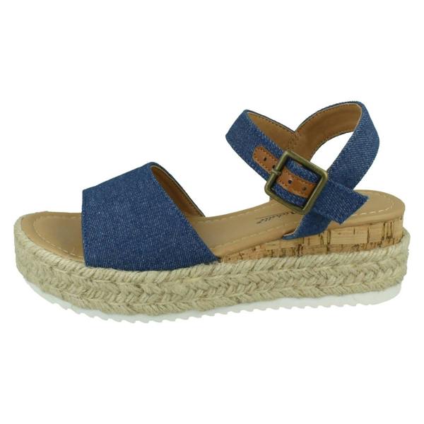Anne Michelle Ladies Mid Platform Wedge Espadrille Mule Sandal with Buckle Ankle Strap F12091