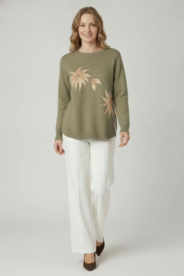 Sage | Printed Long Sleeve Curve Hem Jumper