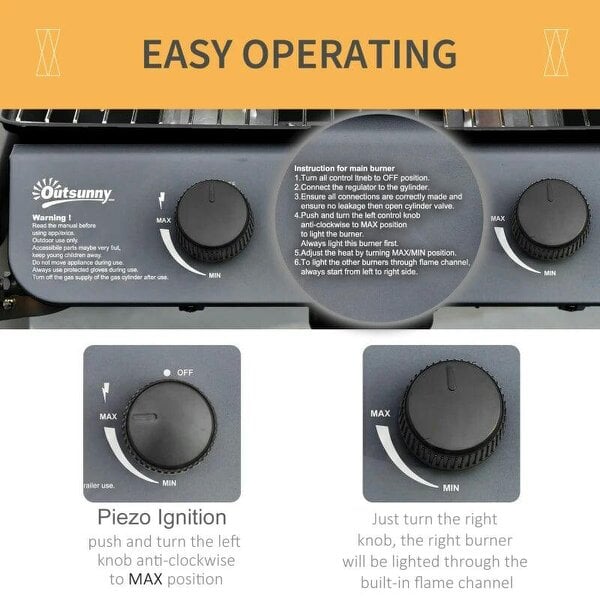 Bobobiy 2 x 2.8kW Burner Gas BBQ - Grey