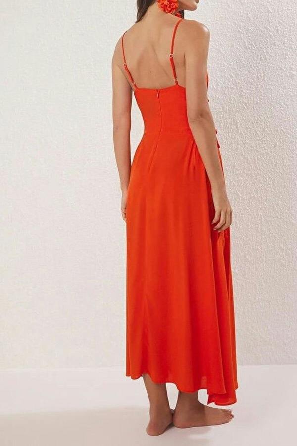 WOVCOR Woven Maxi Beach Dress with Tie Detail