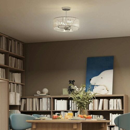 Bobobiy Crystal Ceiling Light Fixture, Semi Flush Mount Modern Crystal Chandelier Ceiling Light, E14 Base 3-Lights, Bulbs Not Included, Silver Tone
