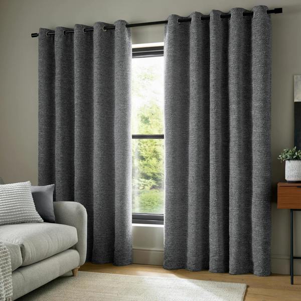 Catherine Lansfield Chunky Boucle Lined Eyelet Curtains Charcoal