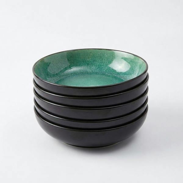 Green reactive glaze pasta bowls