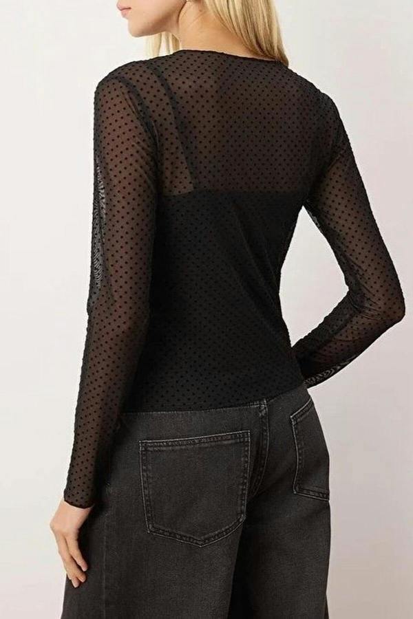 WOVCOR Flocked Tulle Stretch Knit Blouse