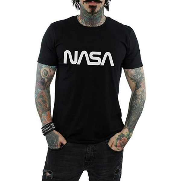 NASA Mens Modern Logo Cotton T-Shirt - Black