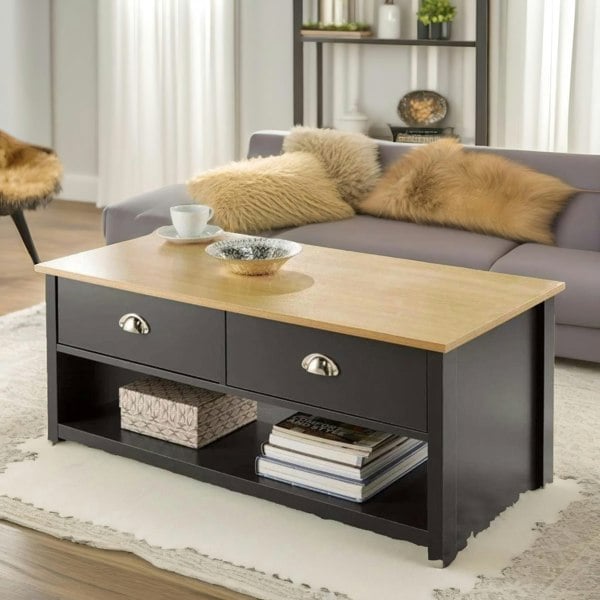 Rafaelo Mobilia Coffee Table With 2 Drawers Dark Grey