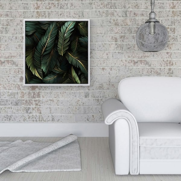 Warren Reed Green and Gold Leaves Framed Canvas