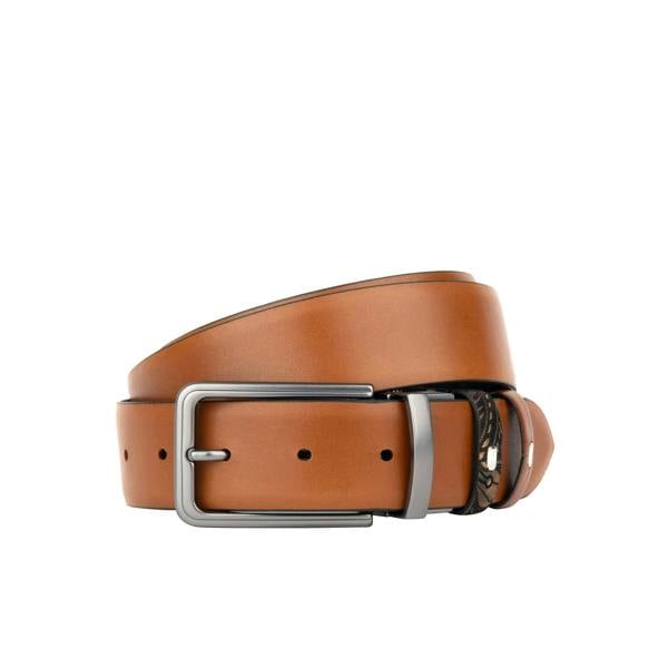 Embassy London Reverse - Black & Gold Tan - Men's Leather Belt with gunmetal hardware
