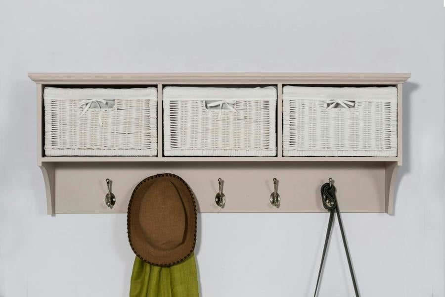 Statement Furniture Tetbury Large Hanging Shelf with White Wicker Storage Baskets