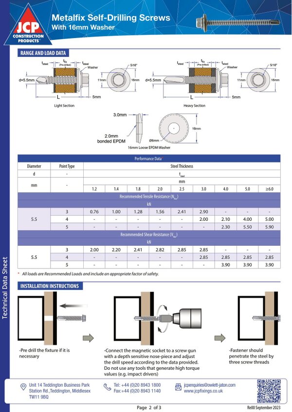 Fixaball Tech Cladding Self Drilling Screw EPDM Washer Heavy