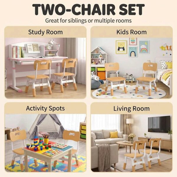 2 PCS Kids Desk Chairs, 3 Level Height Adjustable Children's Chairs with Backrest for 1.5-8 Years, Max Load 50KG, Brown