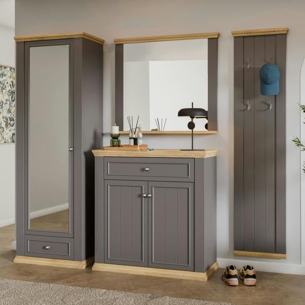 Furniture To Go Pontypool 2 Door 1 Drawer Small Sideboard in Wolfram Grey and Mauvella Oak