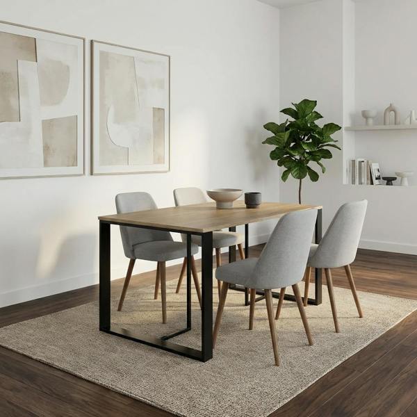 Decortie Modern Lenora Dining Table 140x80cm, 6 Seater Kitchen Table for Room, Particleboard with Metal Legs