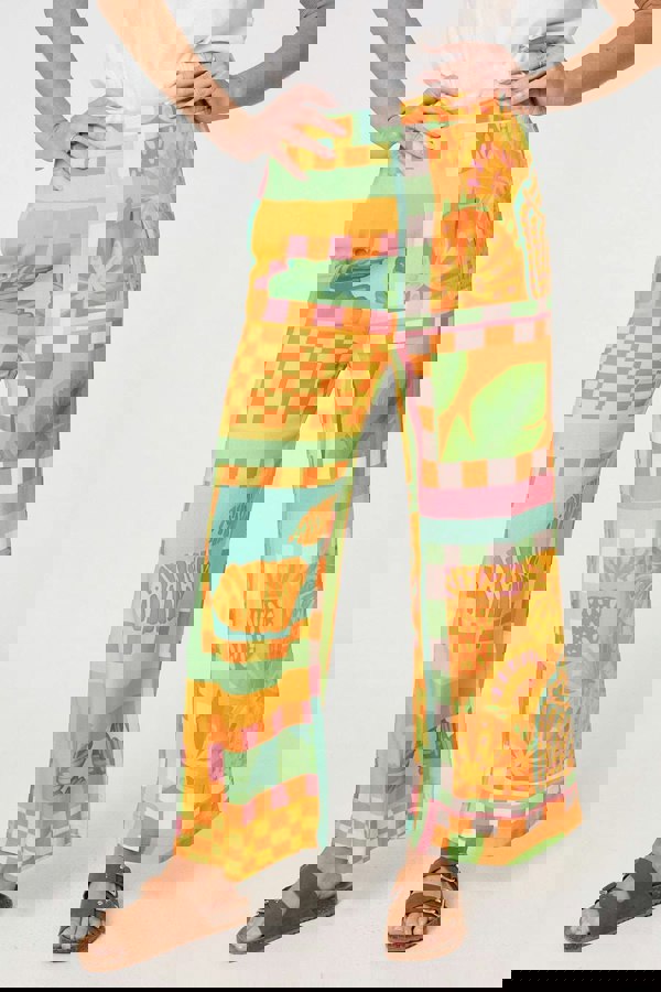 Orange | Tropical Tile Print Wide Leg Trousers
