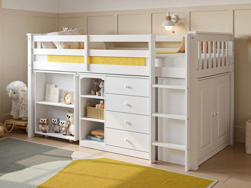Oban Single Midsleeper Cabin Bed with Desk White