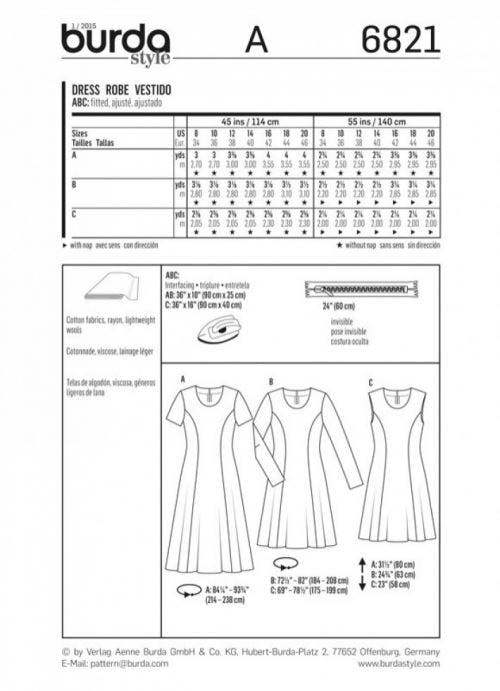 Burda Sewing Pattern 6821 Dresses For Women, 8-10-12-14-16-18-20 - Easy