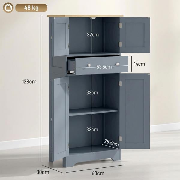 HOMCOM Modern Kitchen Cupboard with 4 Doors and Adjustable Shelf, Grey Blue