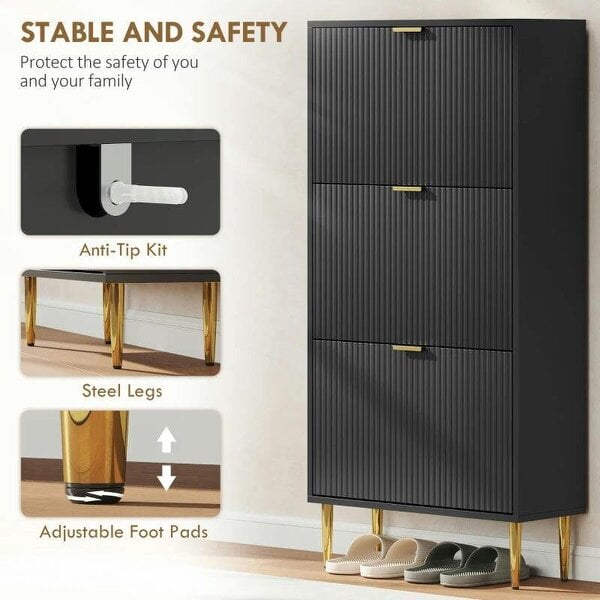 Bobobiy Elegant Three-Drawer Shoe Cabinet - Black