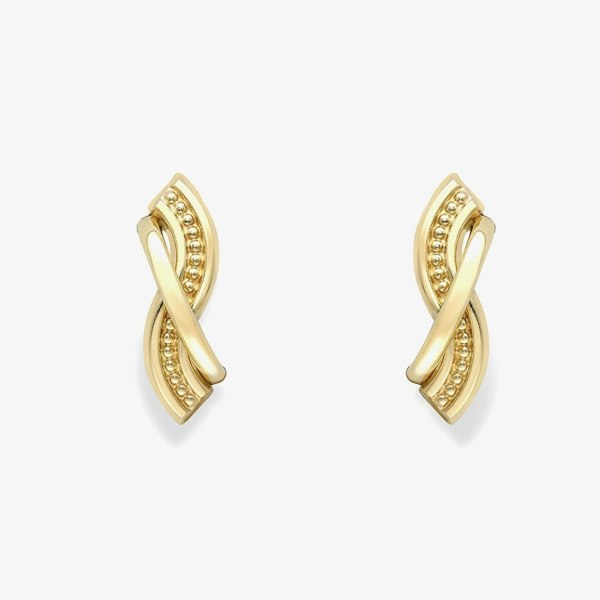 T. H. Baker 9ct Yellow Gold Twist Cross Over Stud Earrings 120125147576