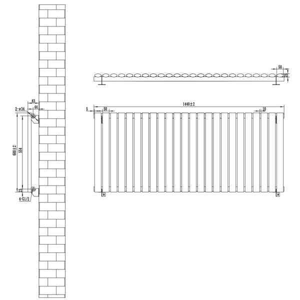 Oval single column radiator in anthracite grey, measuring 600mm x 1440mm, featuring a sleek, modern design with vertical lines