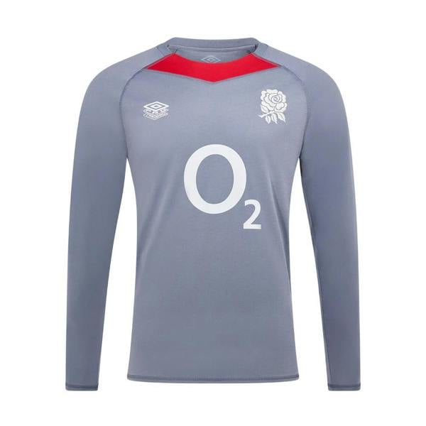 Umbro Kids 24/25 England Rugby Relaxed Fit Training Jersey - Folkstone Grey/Equestrian Red