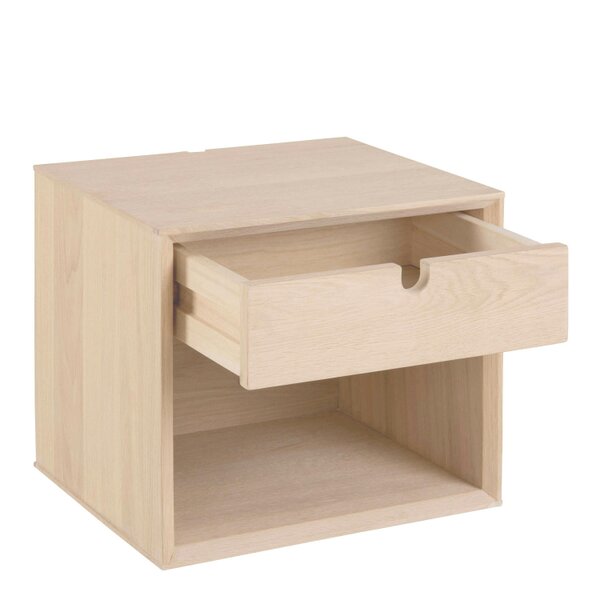 Wyld Haus Italy White Oak Wood 1 Drawer Wall Mounted Bedside Table