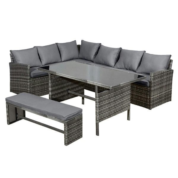 Oseasons Fiji Rattan 8 Seat Corner Dining Set in Pewter Grey