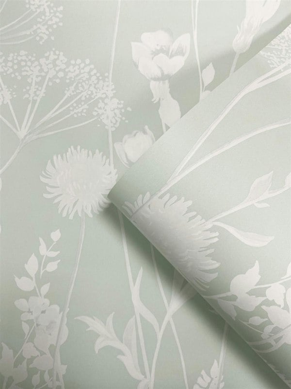 Catherine Lansfield Meadowsweet Floral Green Straight Match Wallpaper