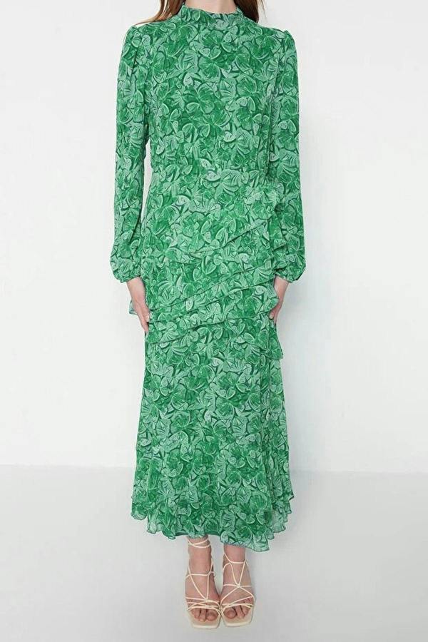 WOVCOR Ruffled Lined Woven Chiffon Dress
