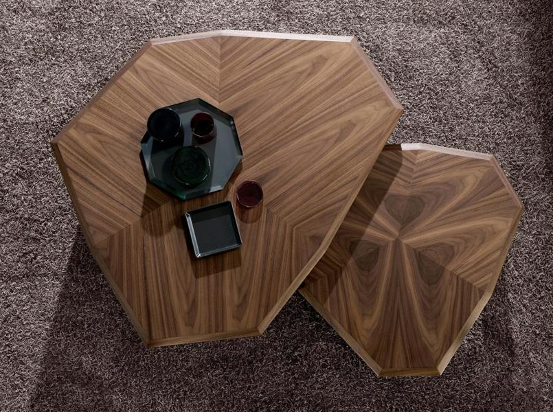 Angel Cerdá Asymmetrical Walnut and Black Pvc Coffee Table 2136