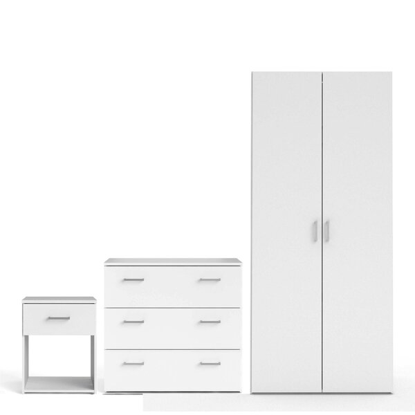 Wyld Haus Berlin White Bedroom Furniture Set with Bedside Chest of Drawers and Wardrobe