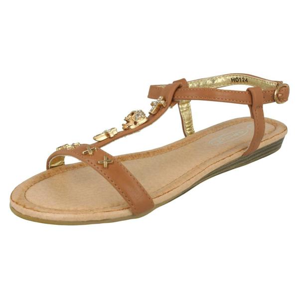 Spot On Girls Spot On Casual T-bar Sandals With Skull And Cross Detail