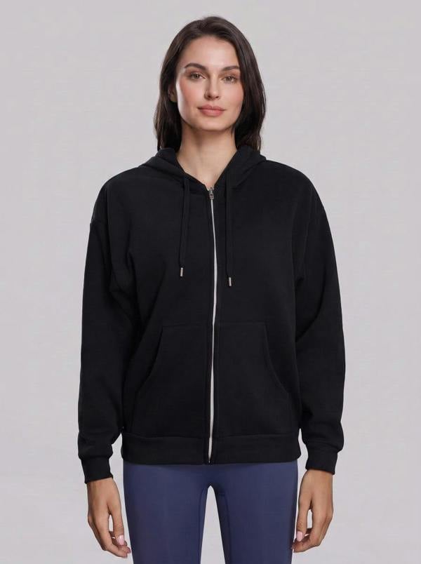 Anniou Fleece Lined Full Zip Hoodie - Black