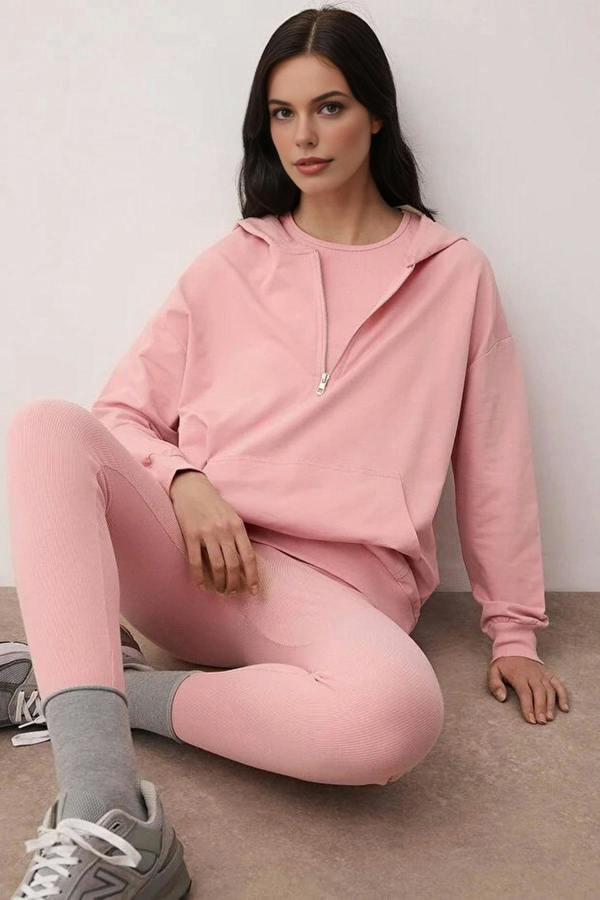 WOVCOR 3-Piece Hooded Knitted Leggings Top and Bottom Set