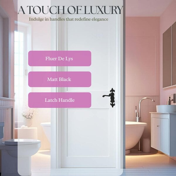 EDH Door Hardware Black Cast Iron Fleur-de-Lys Door Handles – Lever Latch, Bathroom Lock & 3 Lever Lock Sets