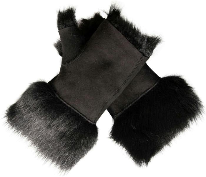 Infinity Leather Womens Shearling  Mittens Fingerless Cuffs Toscana Suede Sheepskin Fur