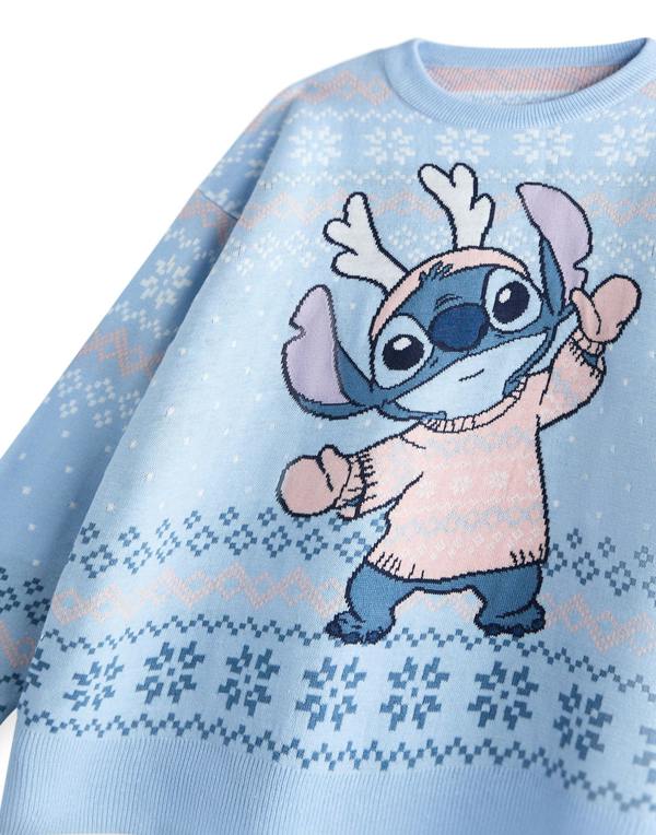 Disney Girls Blue Stitch Christmas Jumper