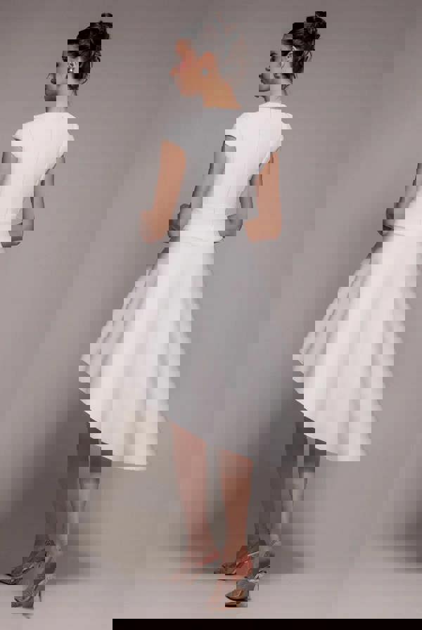 Cap Sleeve Skater High Low Midi Dress - Cream DR5100