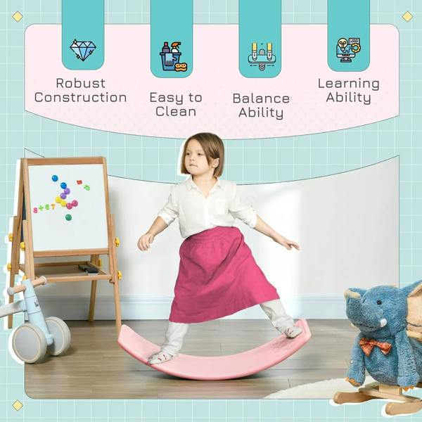 Kids pink wobble balance board supporting a child while standing and playing