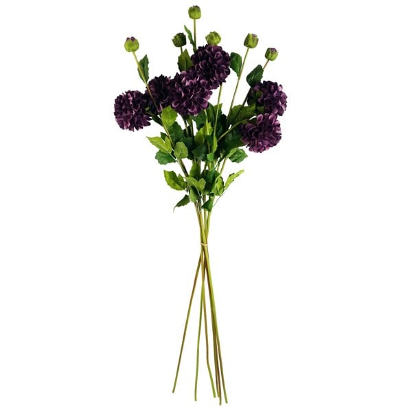 Leaf Pack of 6 x 75cm Artificial Dahlia PomPom Flower Stem Purple