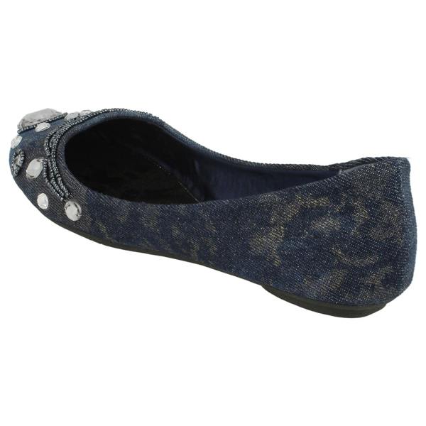 Spot On Ladies Spot On Denim Ballerina Jewel Beaded Vamp