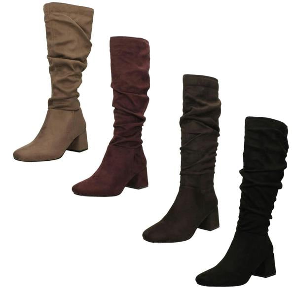 Spot On Ladies Spot On Rouched Mid Block Heel Knee High Boots F51242