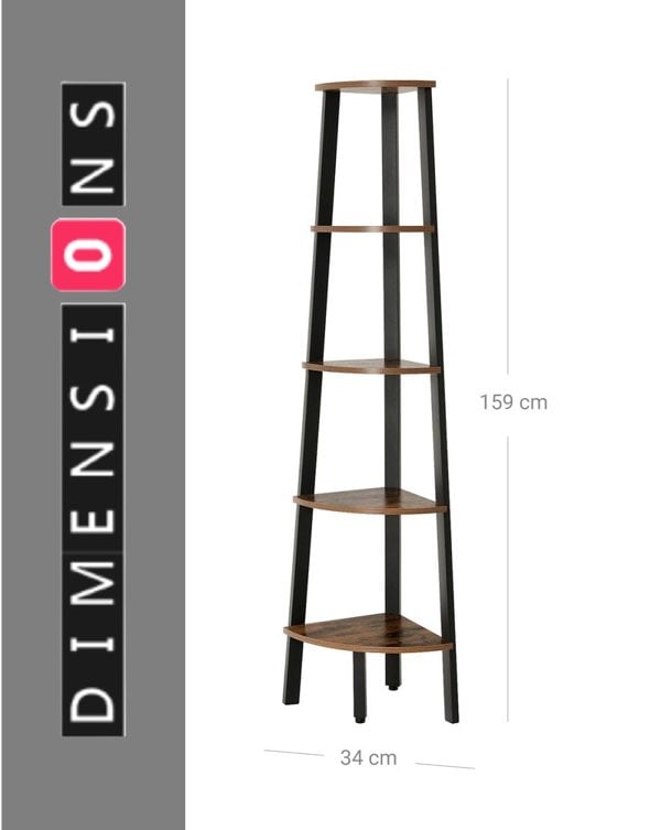 Modcraft Rustic 5-Tier Corner Ladder Shelf – Industrial Bookcase & Plant Stand