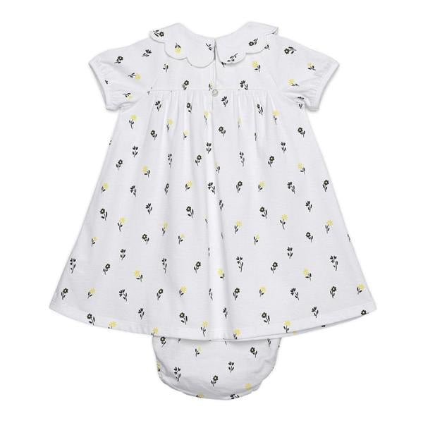 Mini Cuddles Baby Girls Floral Printed Dress With Bloomer, White