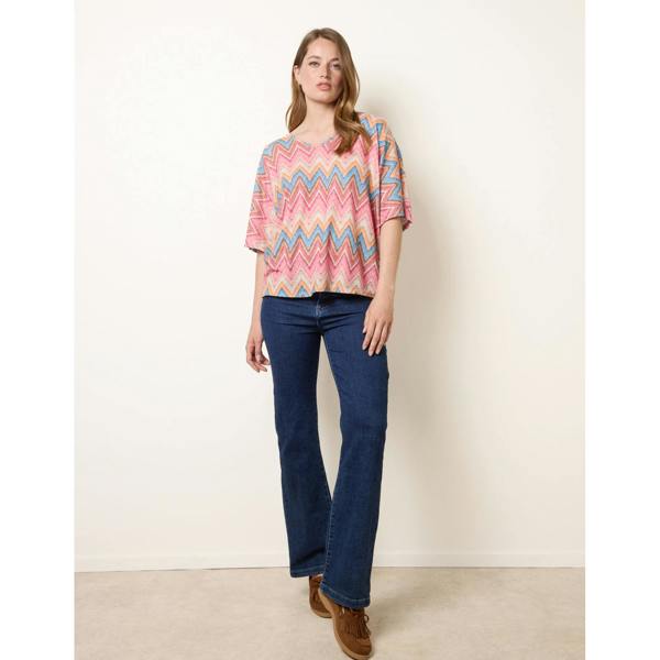 Blue Vanilla Zig Zag Metallic Bow Back Top