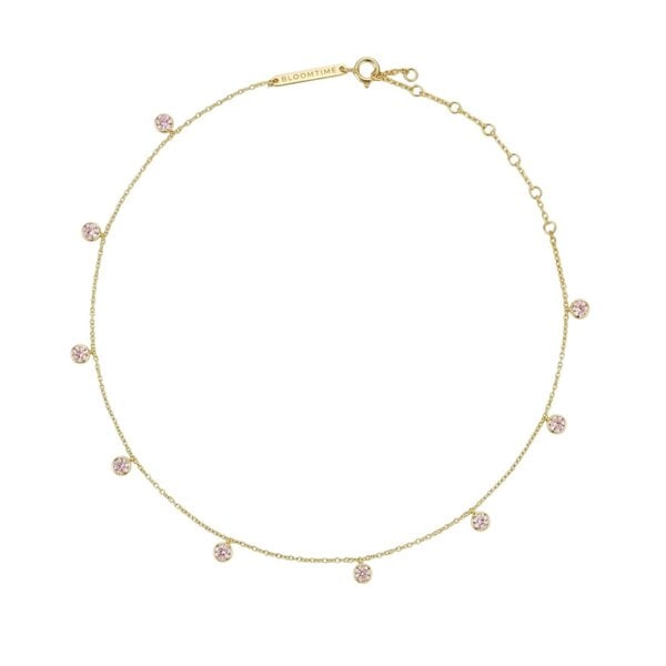 BLOOMTINE Illuminess™ 18K Solid Gold Pink Diamond Anklet | Droplet Anklet