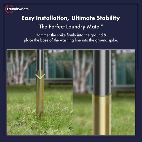 Laundry Mate Rotary Washing Line Spike 32mm Heavy-Duty Metal Ground Spike for Rotary Airer – Galvanized Garden Spike
