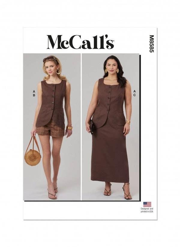 McCalls 8585 Paper Sewing Pattern – Women's Top, Waistcoat, Shorts & Skirt, Intermediate